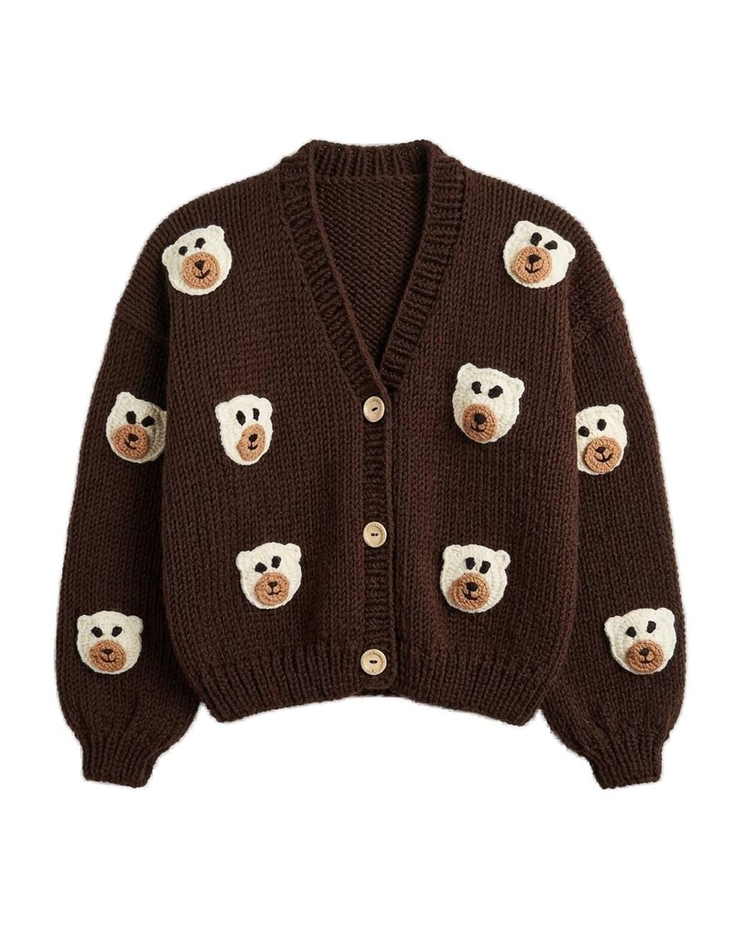 Ana Chic Brown Teddy Bear Handmade Knitted Cardigan