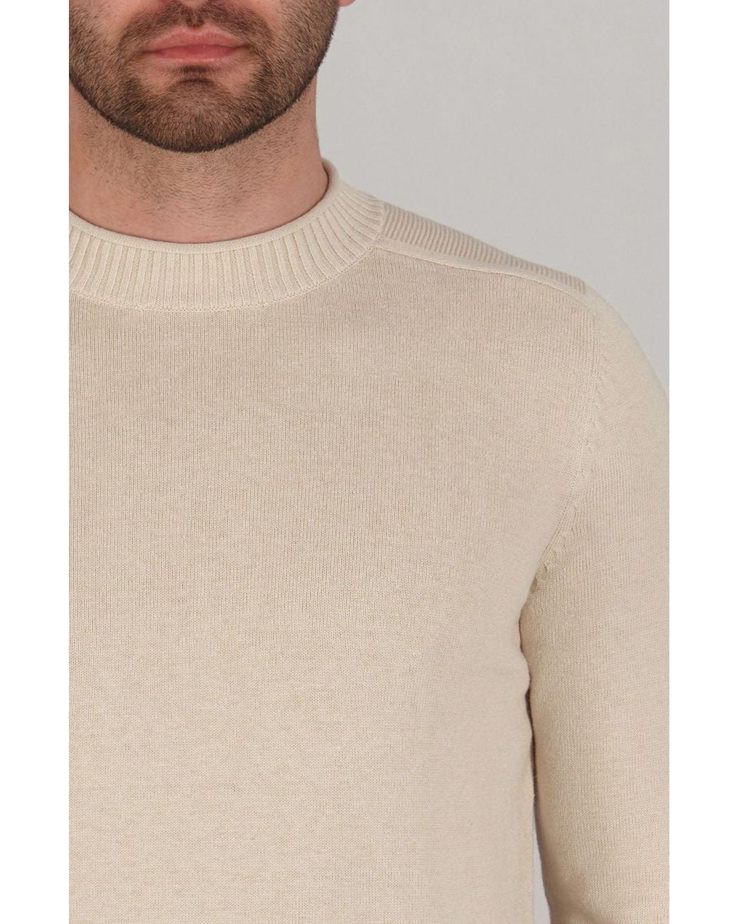Paul James Knitwear Natural Neutrals Lightweight Cotton Linen Slaithes Saddle Shoulder Jumper for men