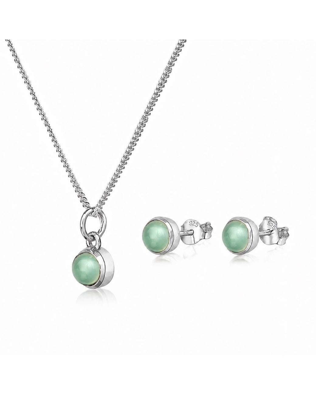 The Jewellery Store London White March Birthstone Jewellery Set With Aqua Chalcedony