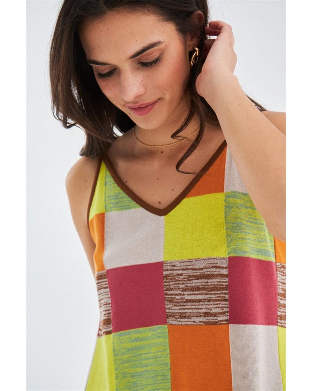 Peraluna Multicolor Bonjo Summer Patch Knit Strap Dress