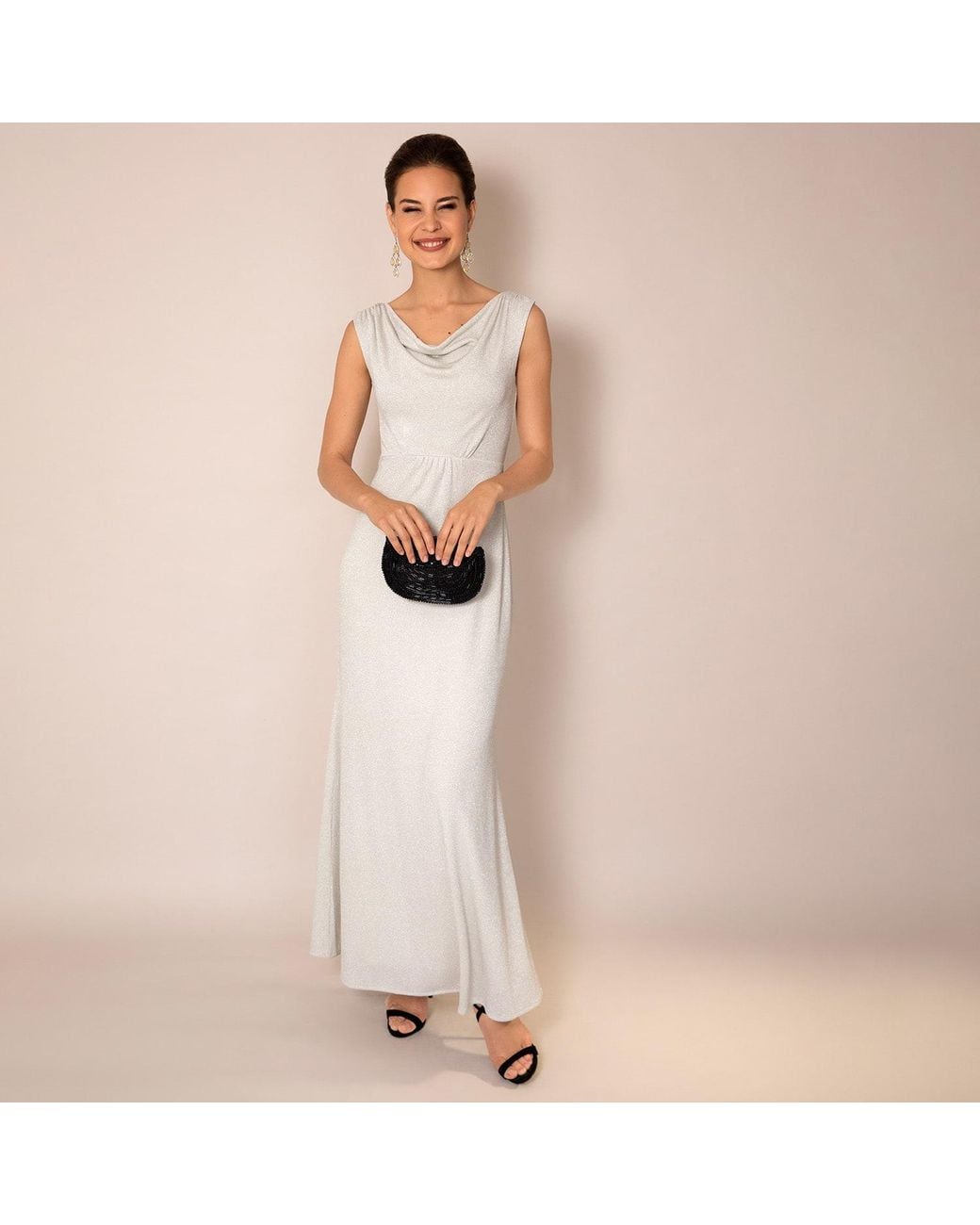 Alie Street London White Cruise Cowl Neck Maxi Dress Moonstone Shimmer