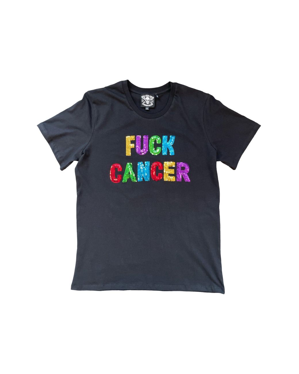 Any Old Iron Blue Fuck Cancer Sequin T-Shirt for men