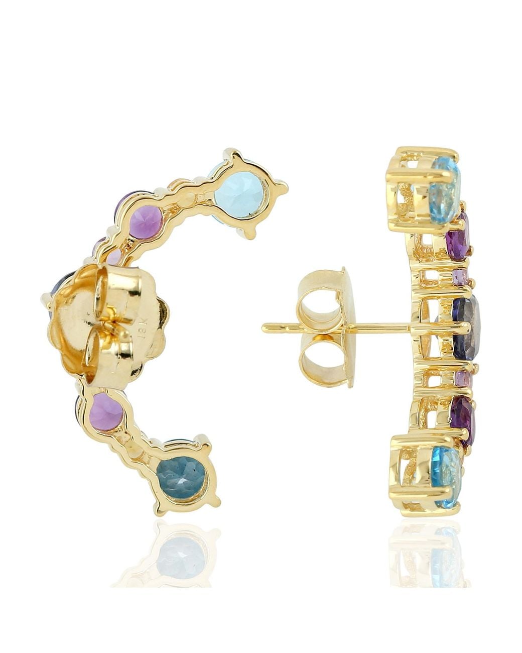 Artisan Blue 18K Multi Gemstone Curved Stud Earrings