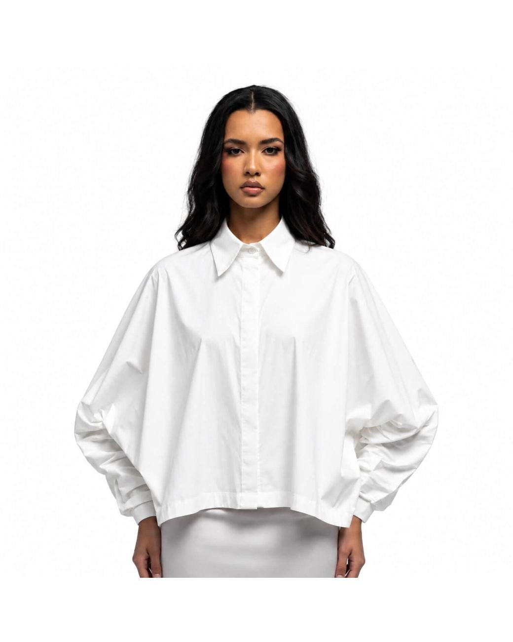 Elamins White Oversize Sleeve Collar Top