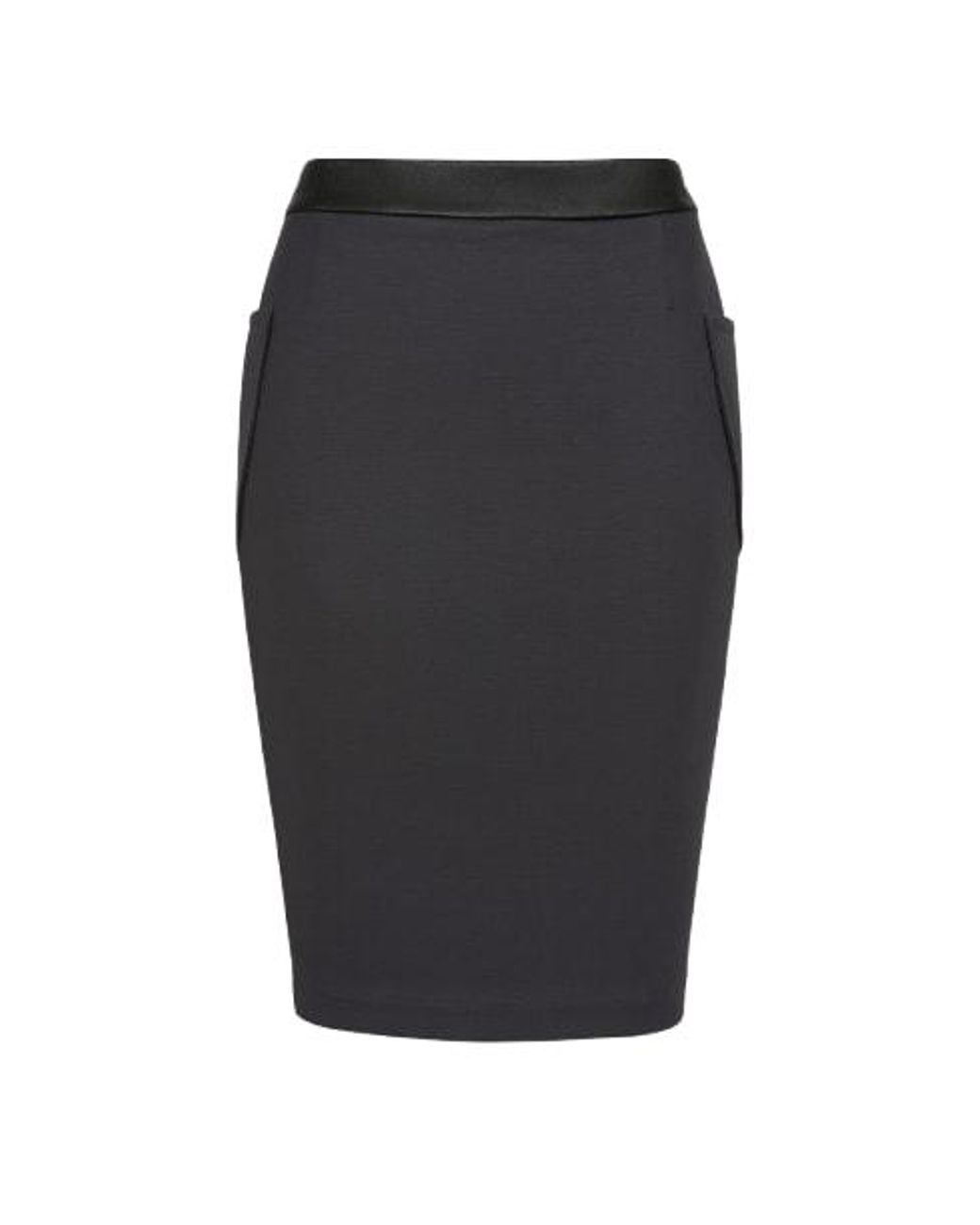 Conquista Gray Knee-Length Punto Di Roma Skirt With Faux Leather Detail
