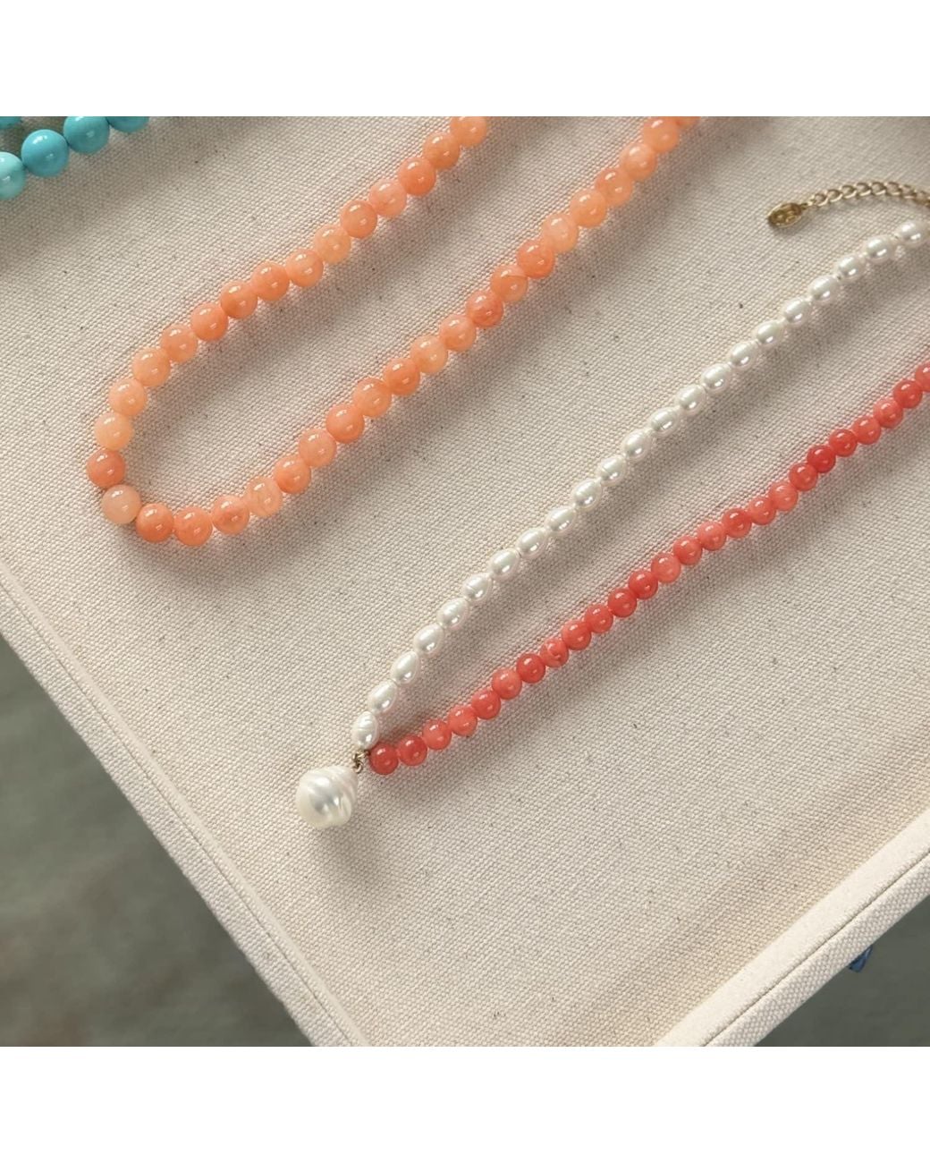 Emma Holland Jewellery Red Coral & Baroque Pearl Drop Necklace