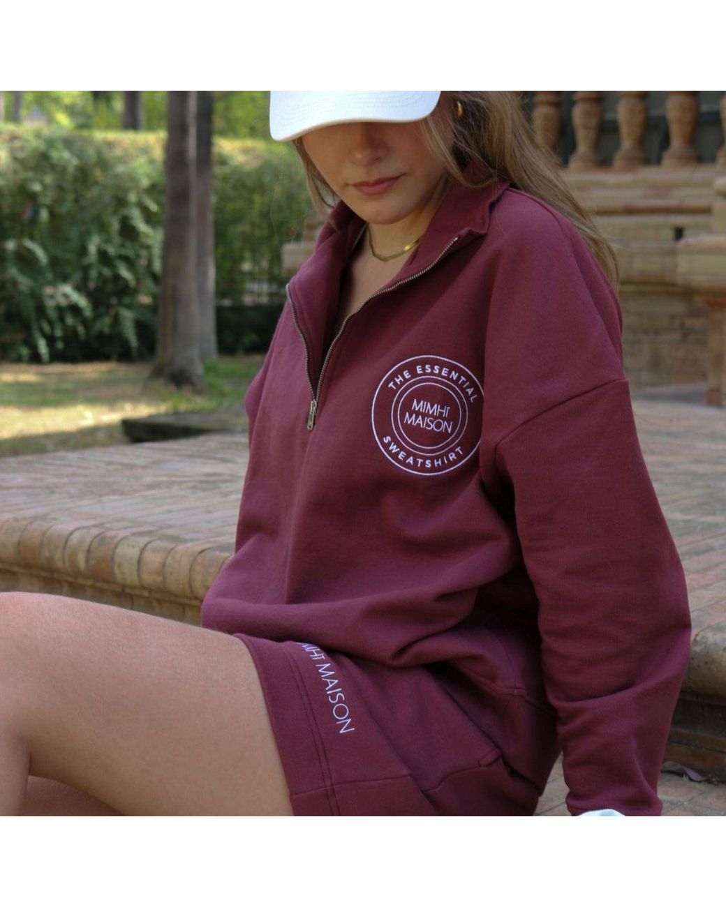 Mimhi Maison Red Oversized Half-Zip Sweatshirt & Shorts Set – Burgundy