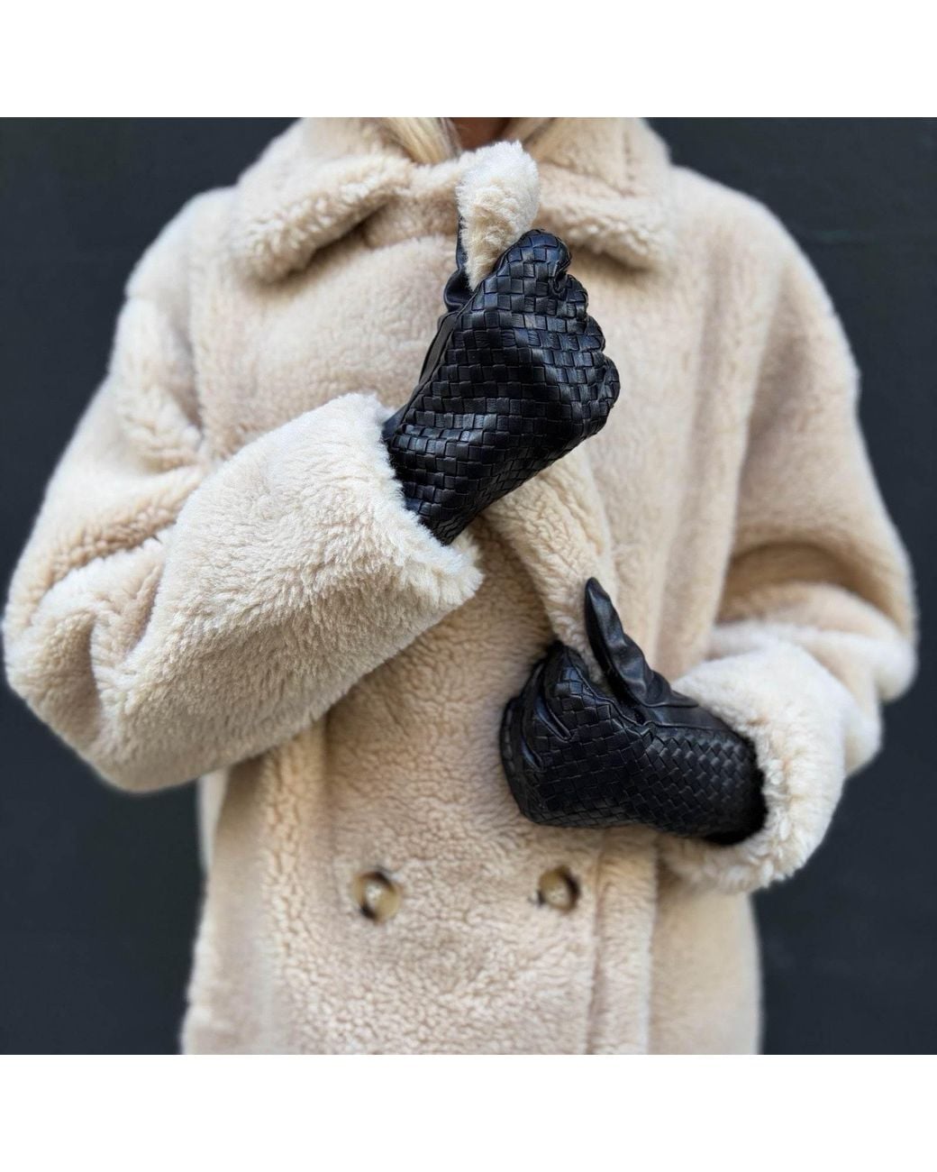 London Atelier Byproduct Black Woven Leather Short Gloves