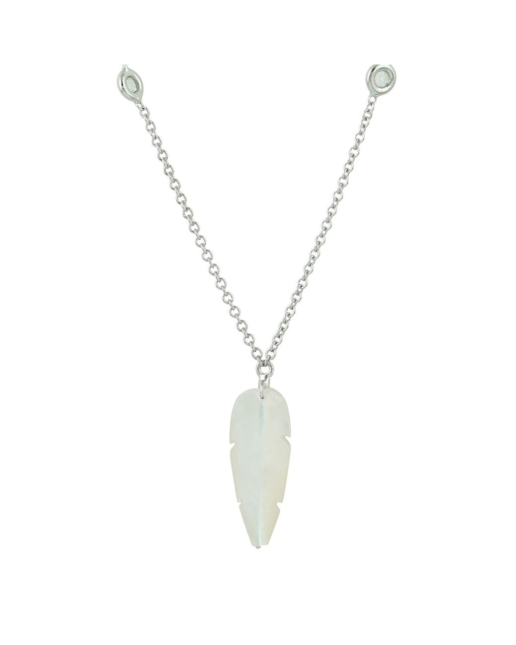 Artisan Metallic 18K Carved Mop Feather Pendant Necklace With Diamond