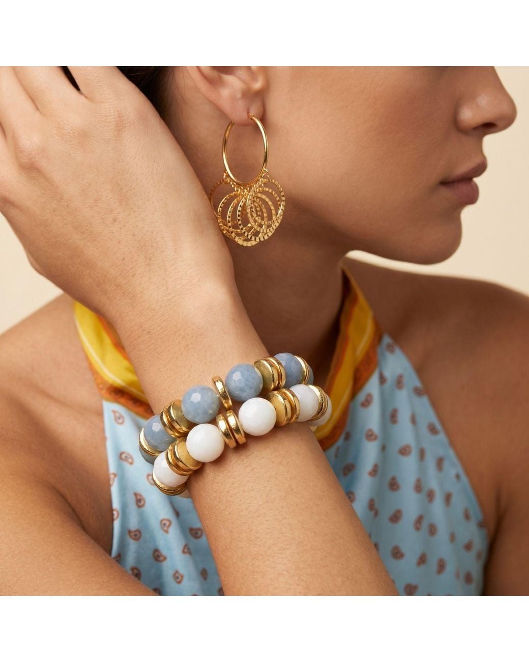 Jaredjamin Metallic Olivia Gemstone & Disc Stretch Bracelet
