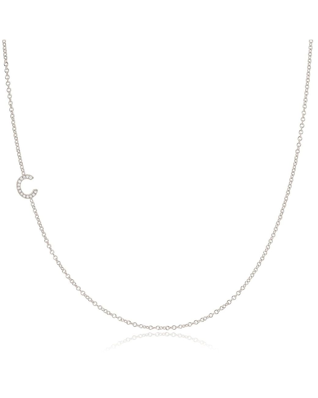 Maya Brenner Metallic 14k Gold Asymmetrical Pavé Diamond Letter Necklace - White Gold - 16" |