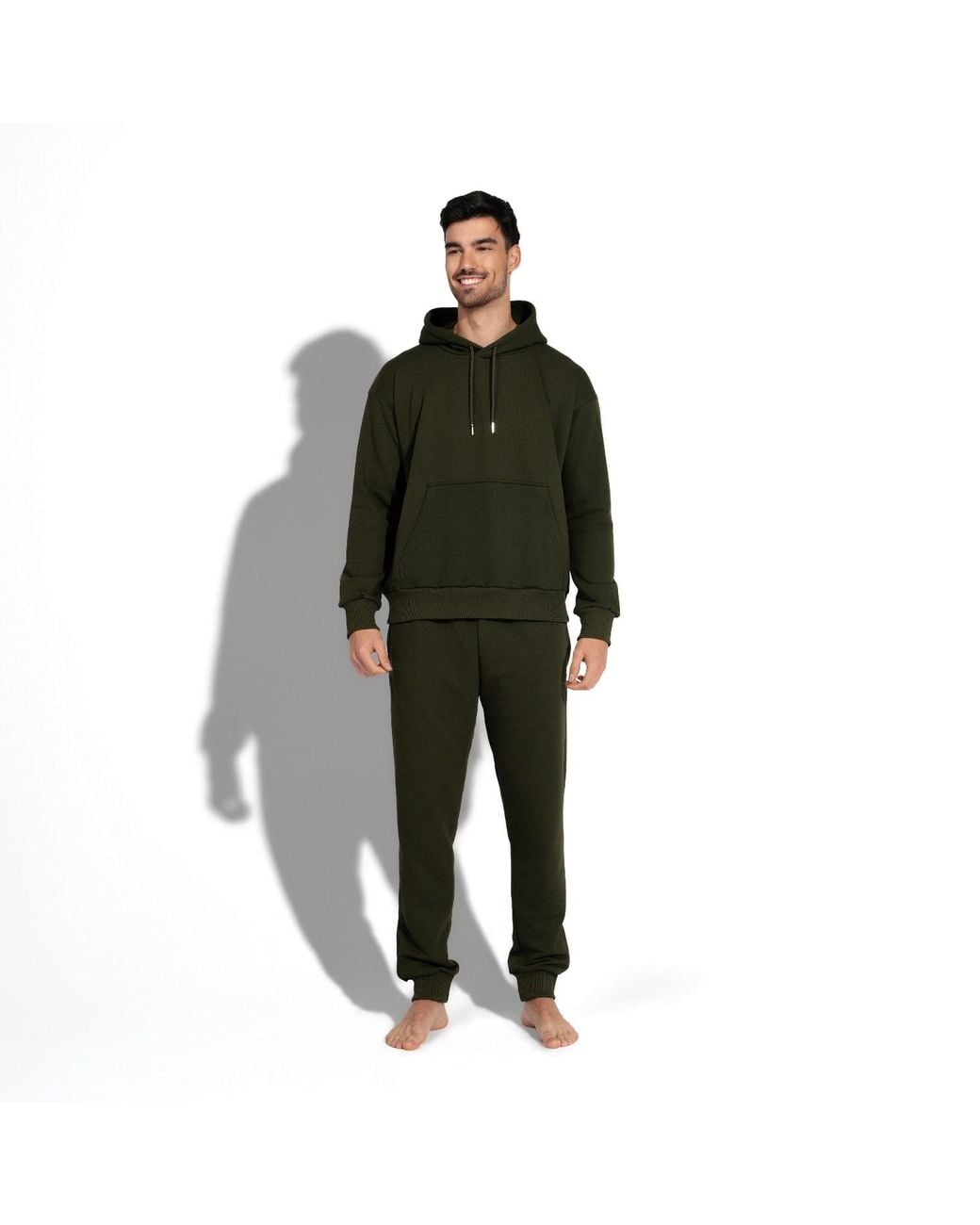 Maison Tangerine Green Khaki Premium Cotton Sweatshirt & Joggers Tracksuit Set For