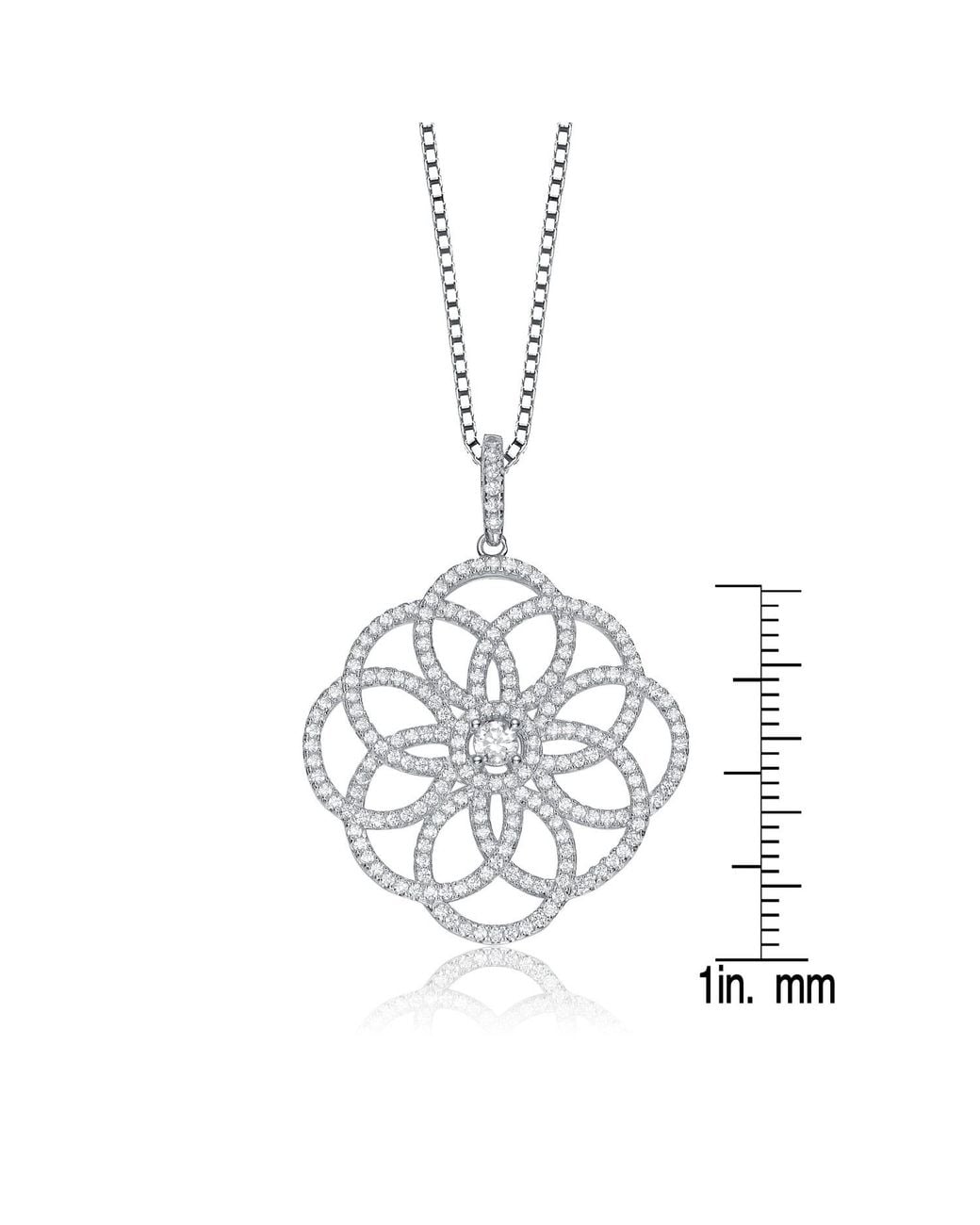 Genevive Jewelry Metallic Sterling Cubic Zirconia Intricate Flower Pendant