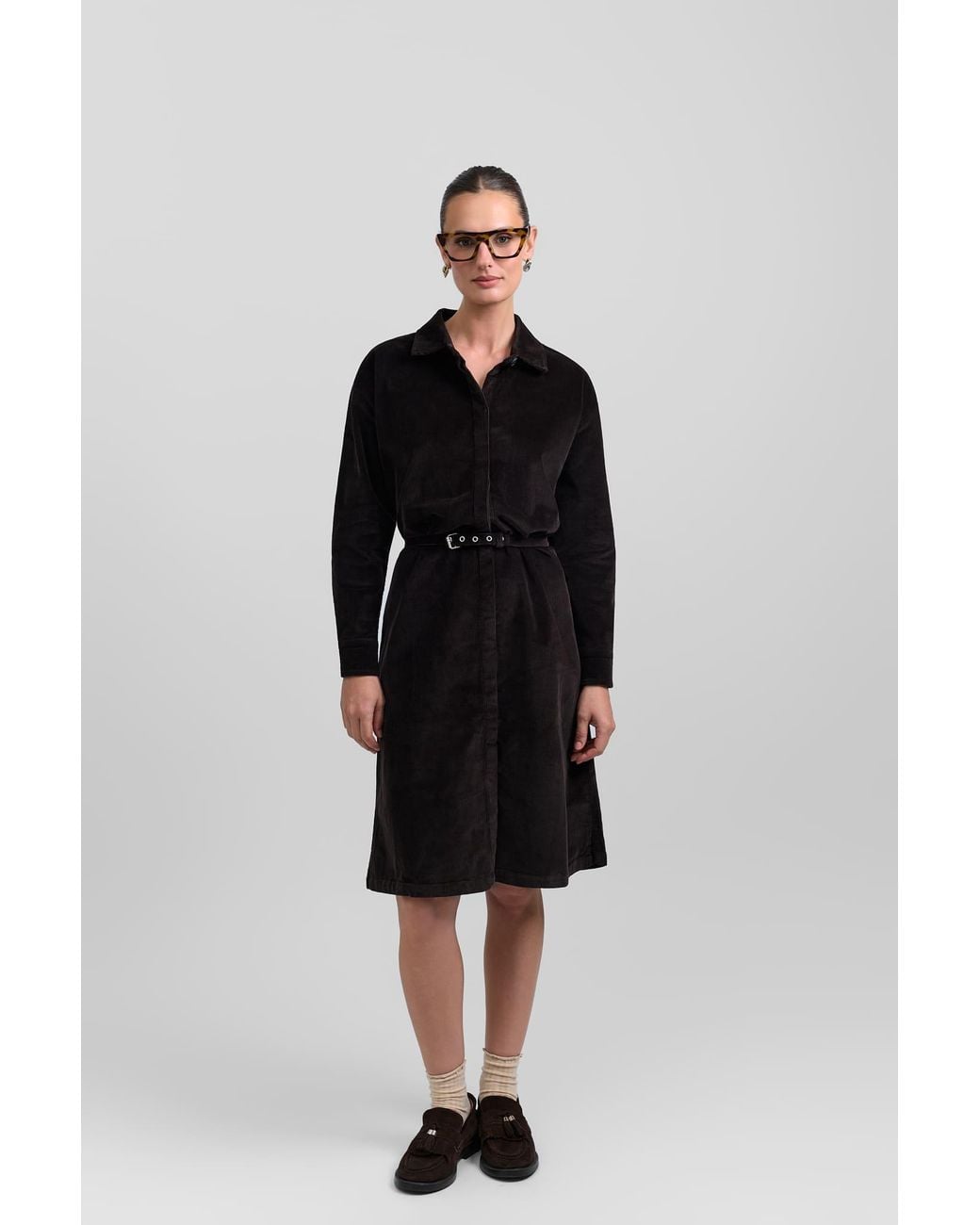 Rave on Trend Black Belted Corduroy Dress