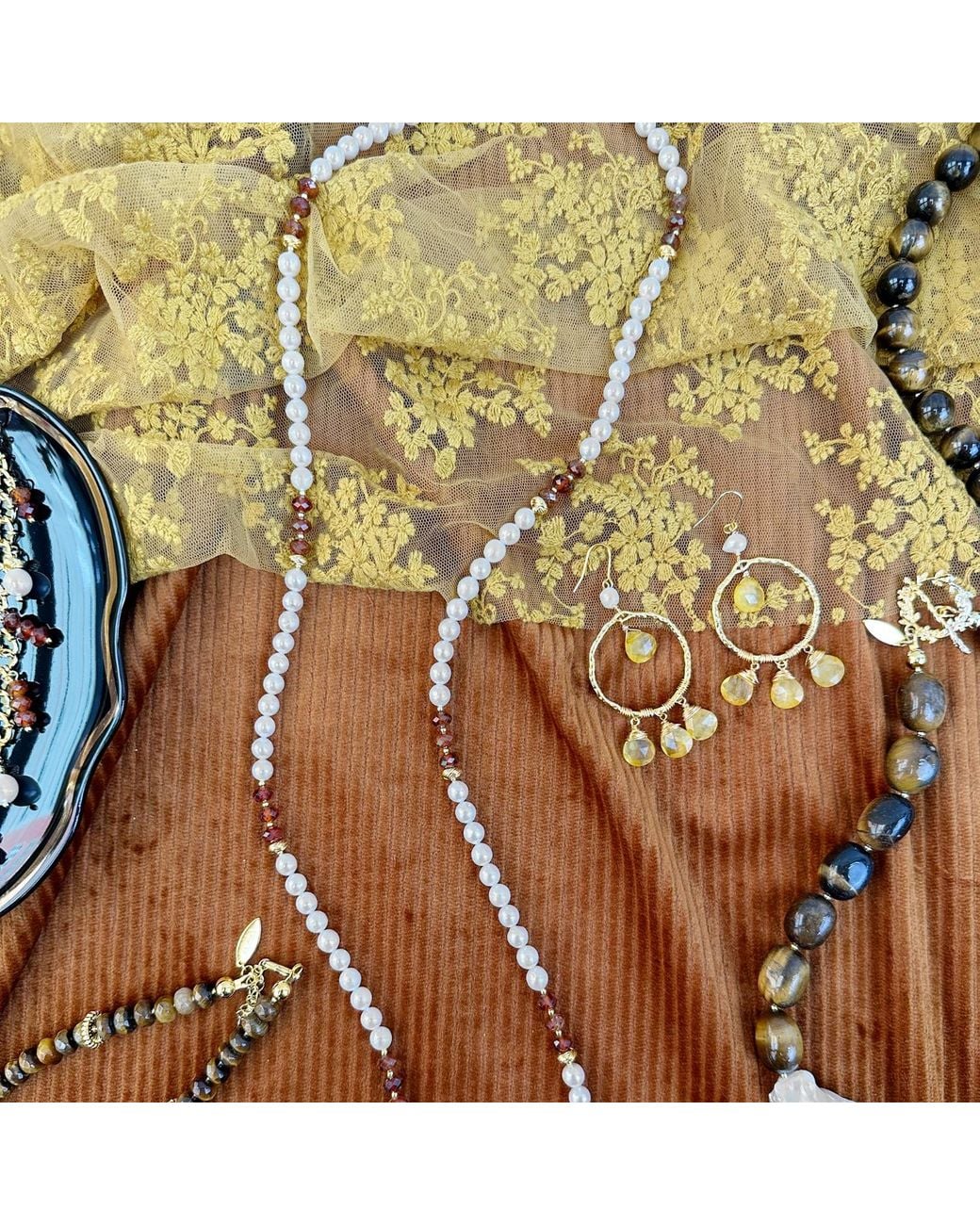 Farra Metallic Freshwater Pearls With Natural Garnet Long Necklace