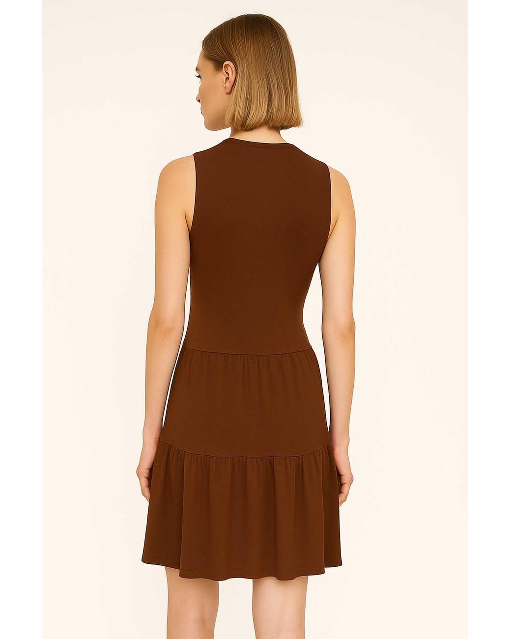 Conquista Brown Chocolate Cotton-Elastane Jersey Sleeveless Dress