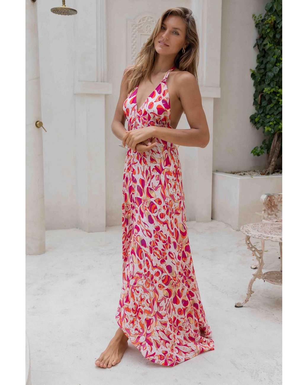 Sophia Alexia Pink Floral Fusion Silk Ibiza Dress