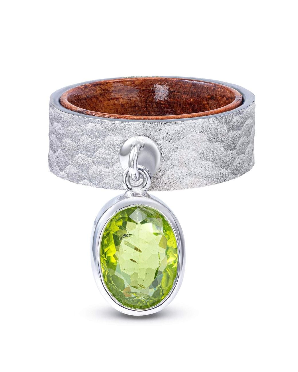 German Kabirski Multicolor Selkie Textured And Rosewood Ring With Suspended Oval Peridot