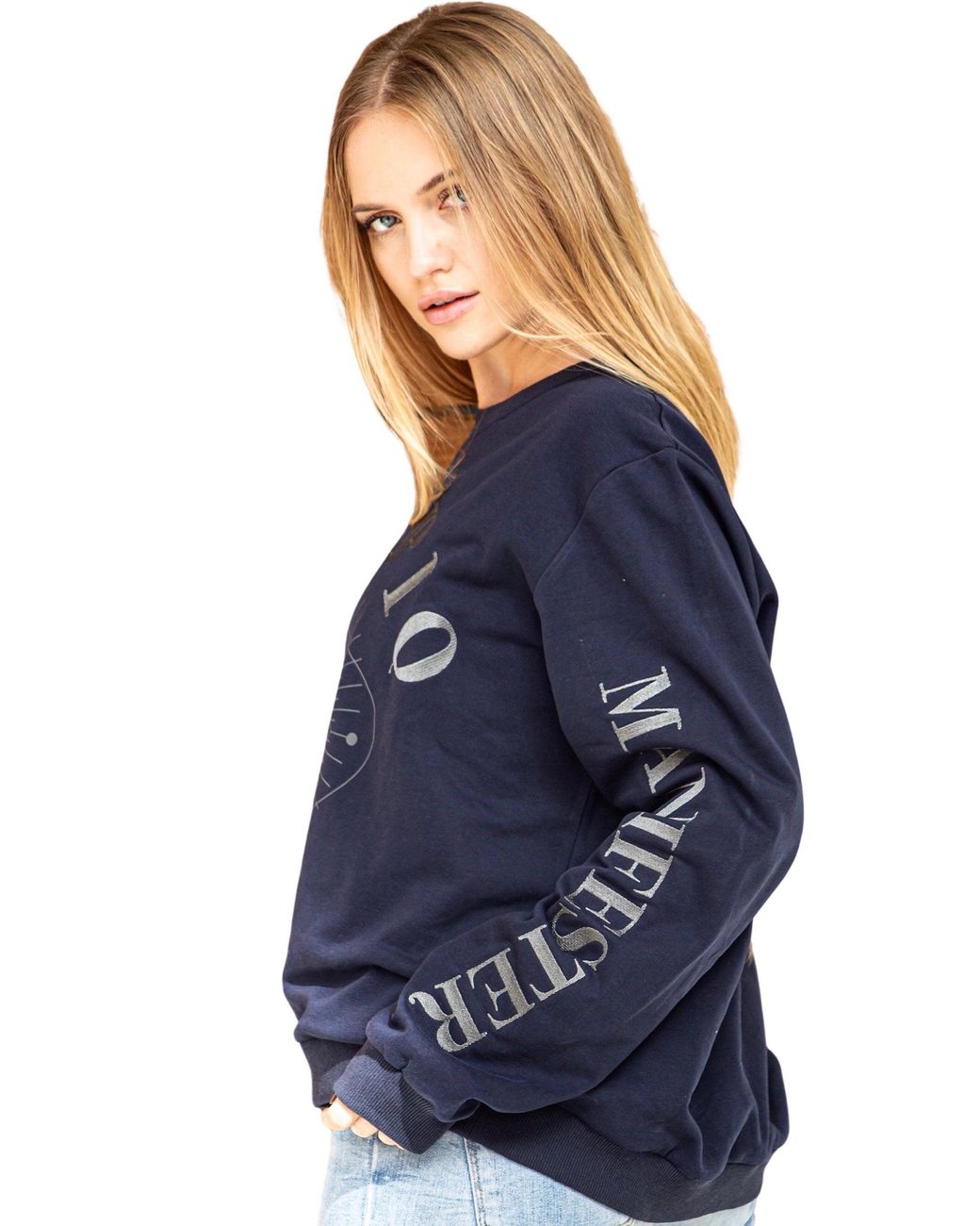 Miracles Manifester Blue Oversized Embroidered Scorpio Sign Sweatshirt