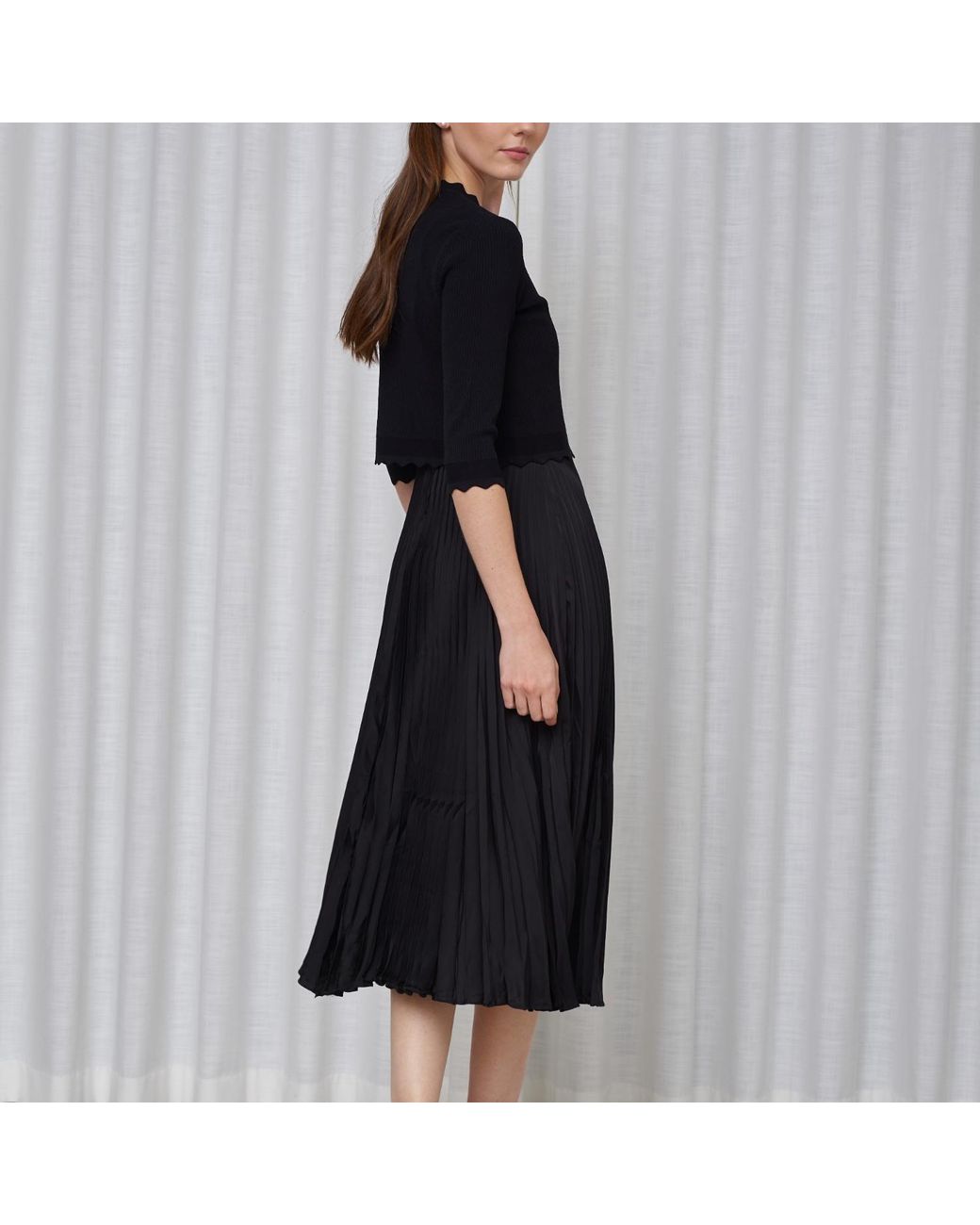 Roch Perel Black Satin Pleated Slip Dress