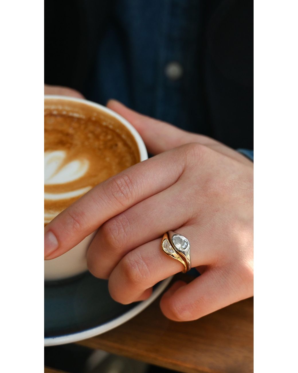 Zynnia Collective Metallic Two Tone Double Ring Set