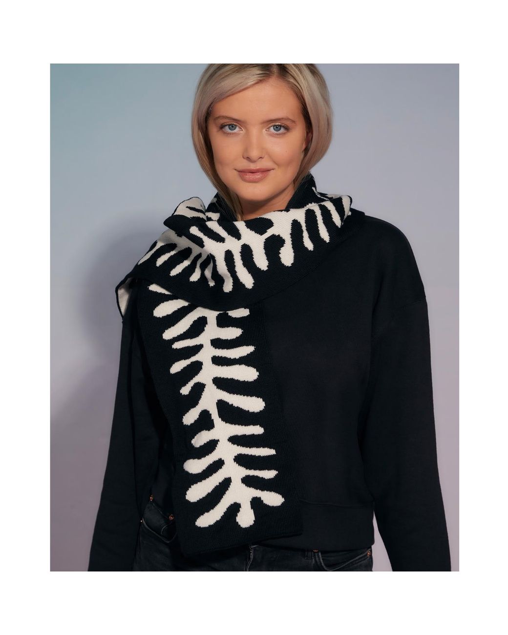 INGMARSON Black Organic Shape Wool & Cashmere Scarf