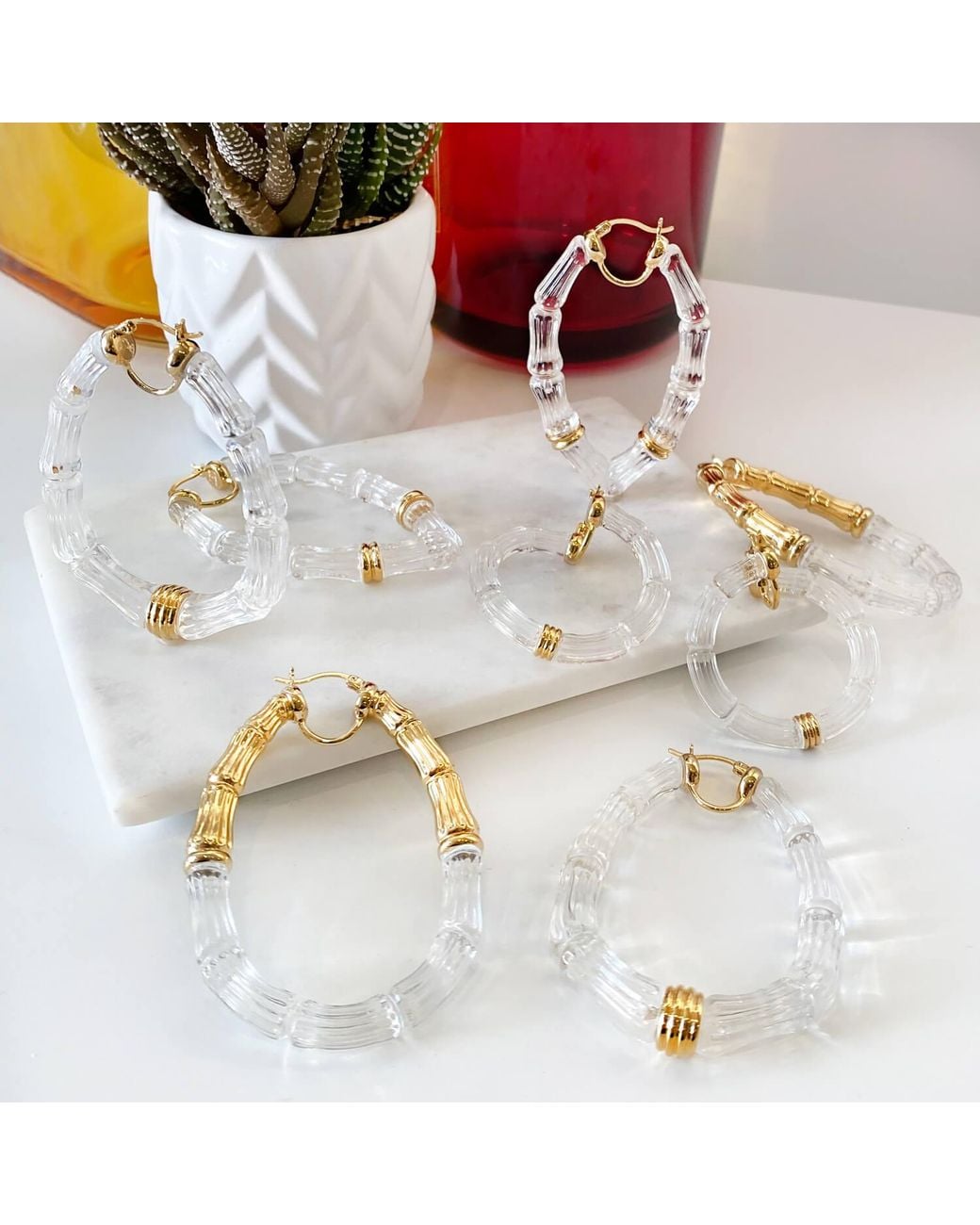 Gold & Honey Metallic Chloe Bamboo Hoop Earrings
