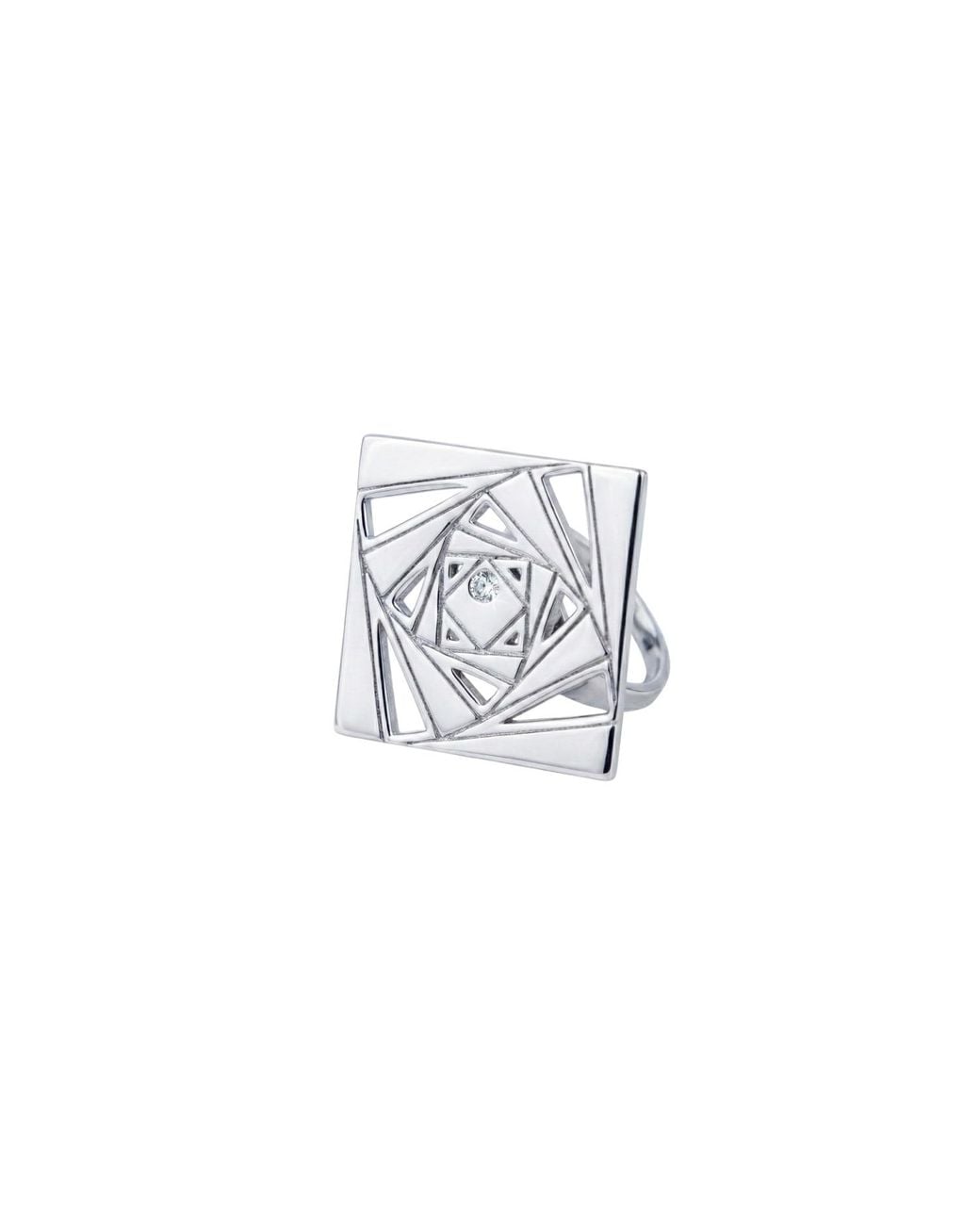 Gutta Design White Loop Ring Rhodium Plated