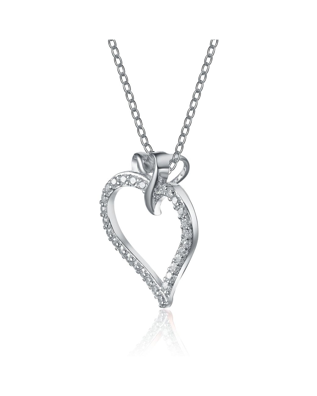 Genevive Jewelry Metallic Sterling Plated With Clear Cubic Zirconia Double Heart Pendant Necklace