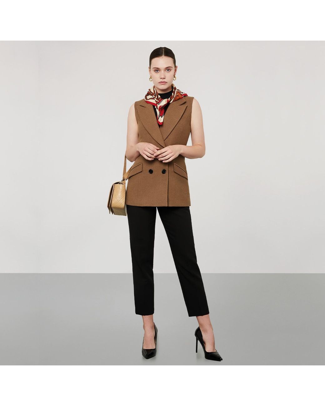 SEREN LONDON Brown Neutrals Double-Breasted Vest