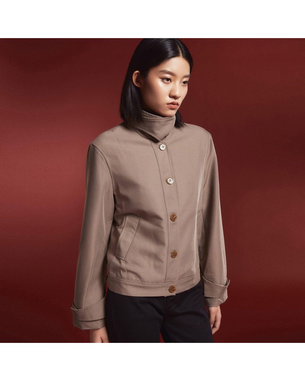 Smart and Joy Gray Buttoned Collar Short Jacket