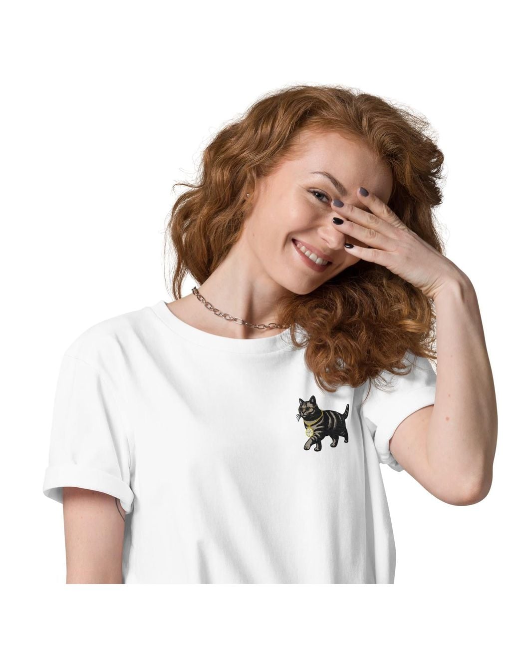 Anchor and Crew White Cool Cat Actual Life Organic Cotton Embroidered T-Shirt