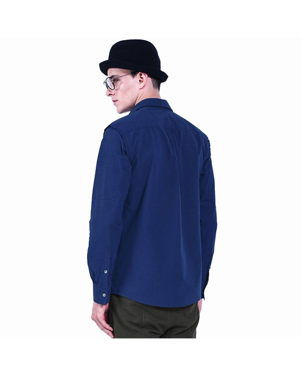 Smart and Joy Blue Shirt With Topstitched Bib And Removable Collar for men