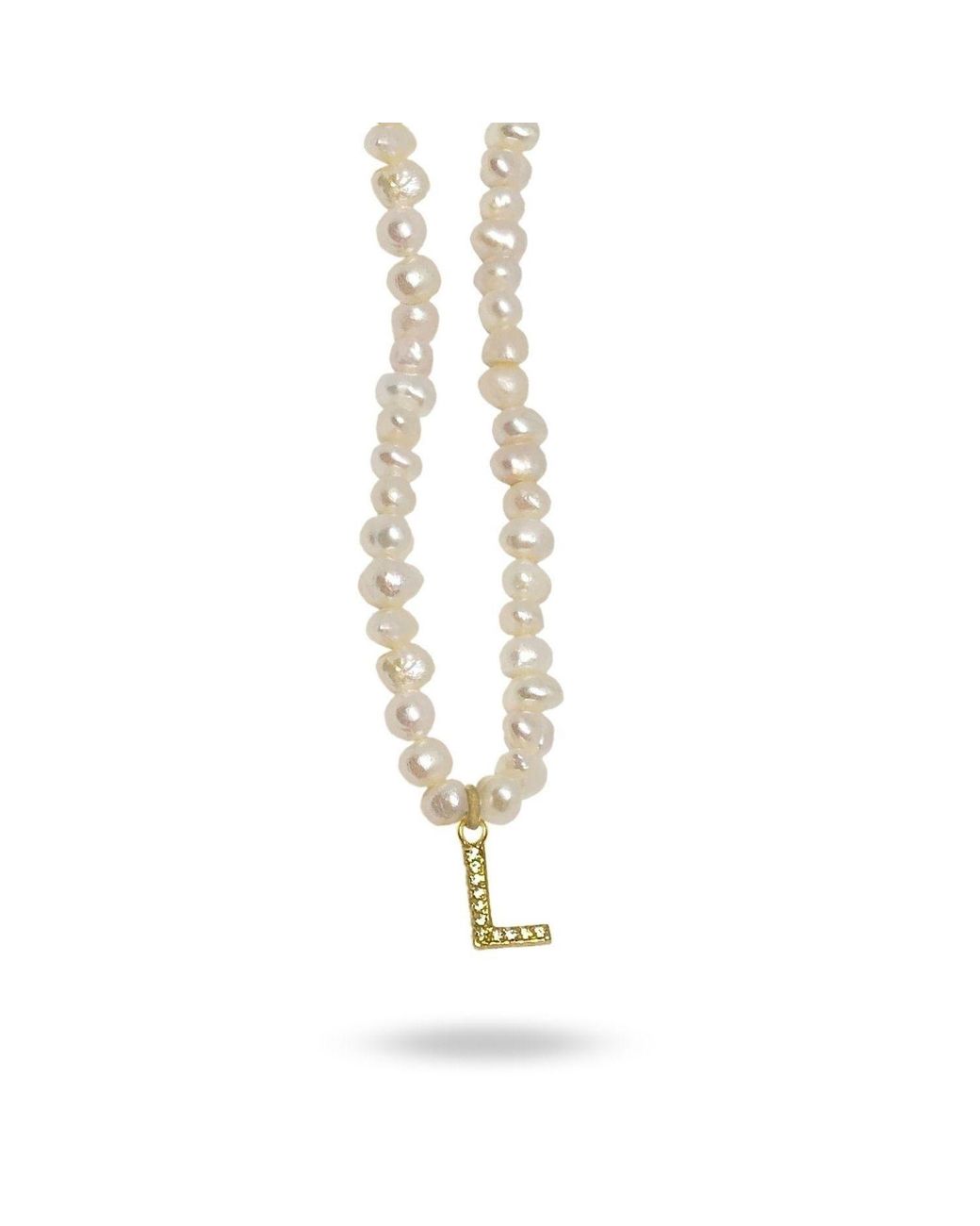 LINYA JEWELLERY Metallic Mono Letter Pearl Necklace L