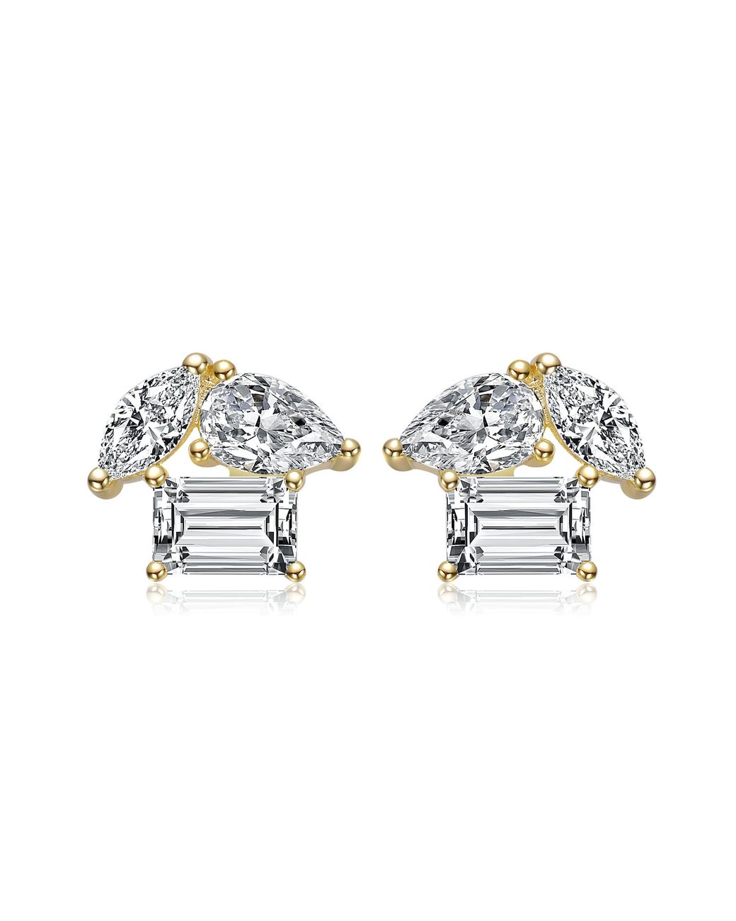 Genevive Jewelry Metallic Plated With Clear Cubic Zirconia Three Stone Earrings