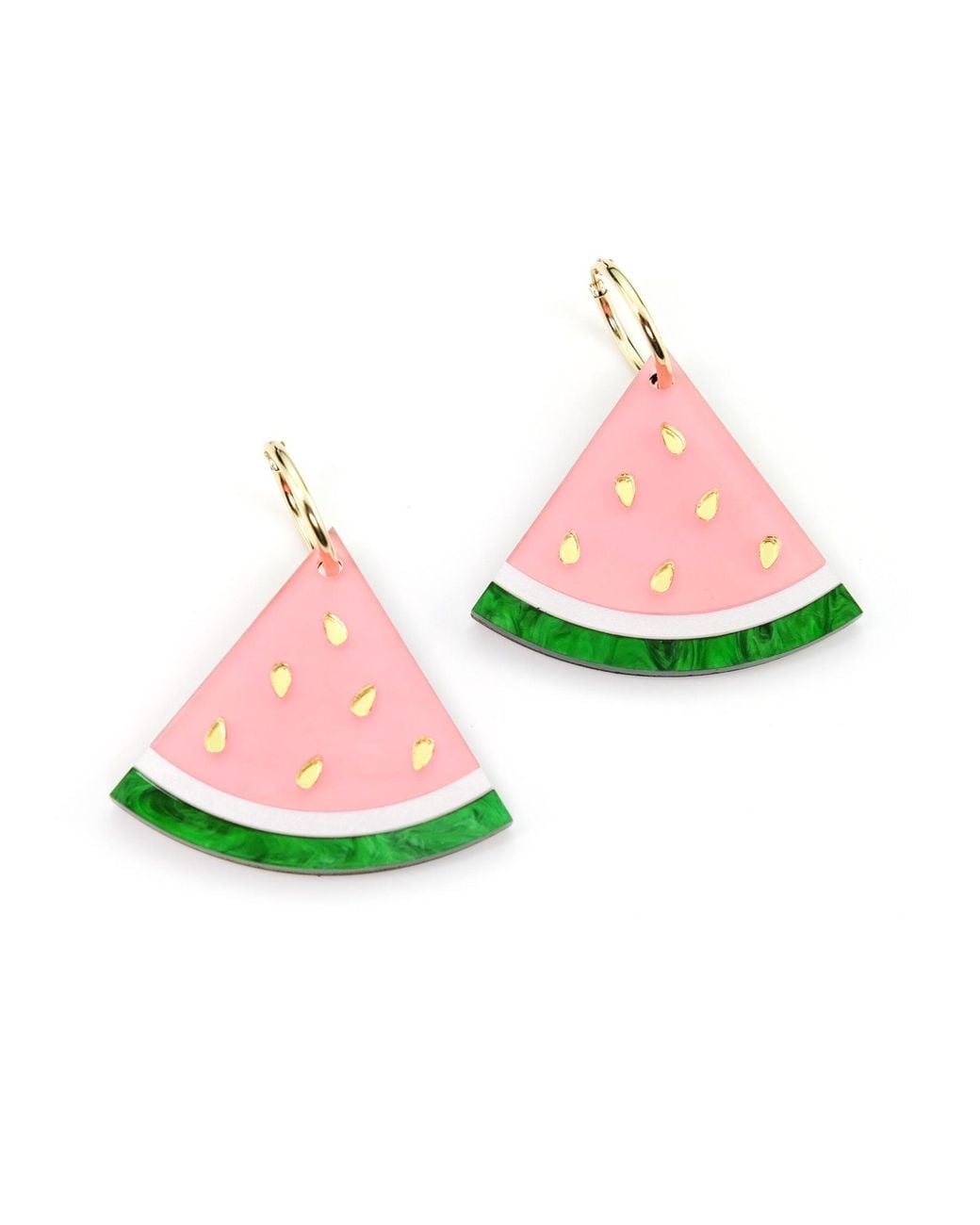 By Chavelli Green Watermelon Wedge Dangly Hoop Earrings
