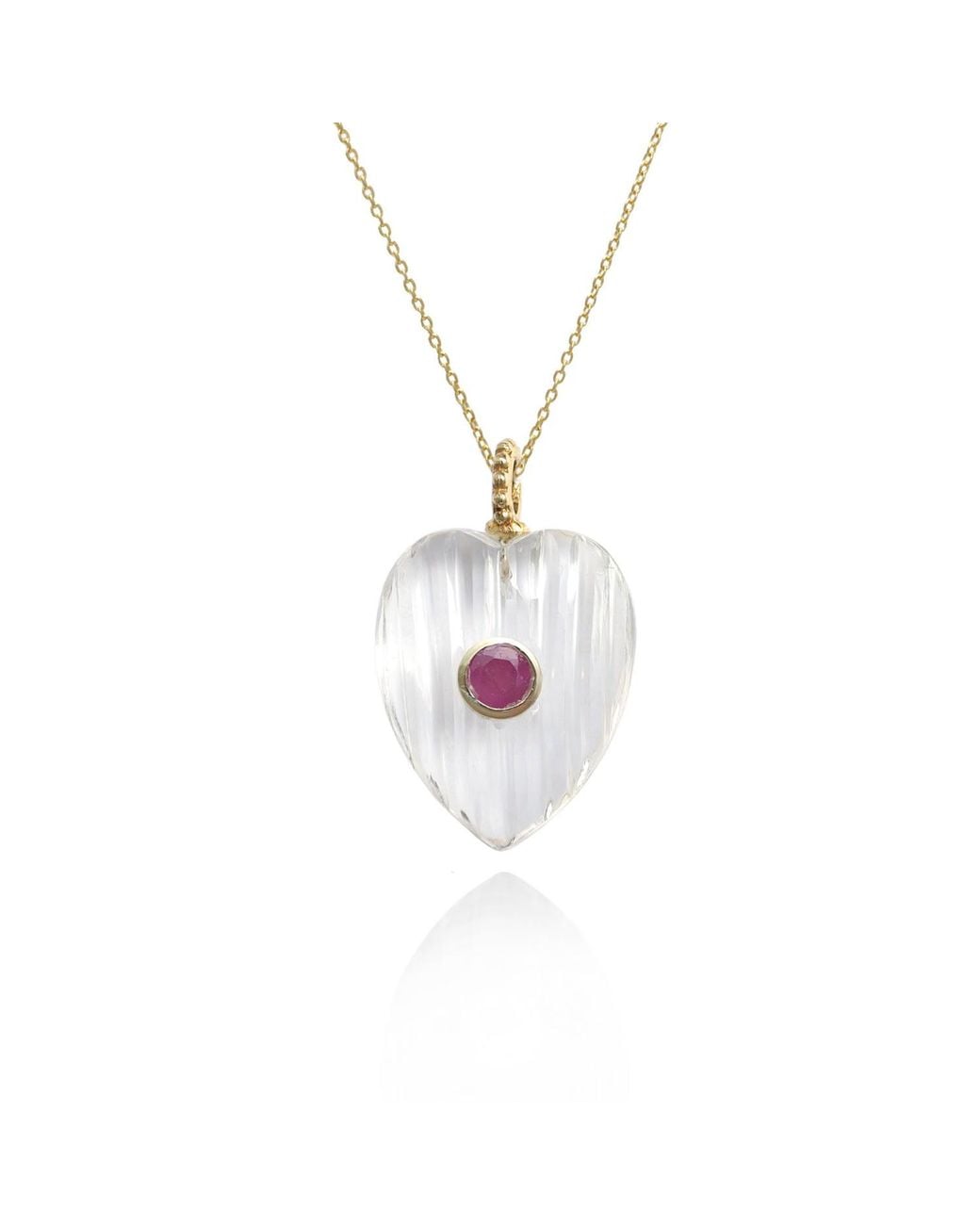 Hye Jane Jewelry Metallic Amie Clear Quartz With Ruby Heart Pendant