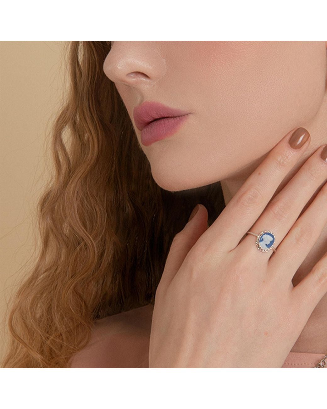 Vintouch Italy Blue Sterling Sky Mini Cameo Ring
