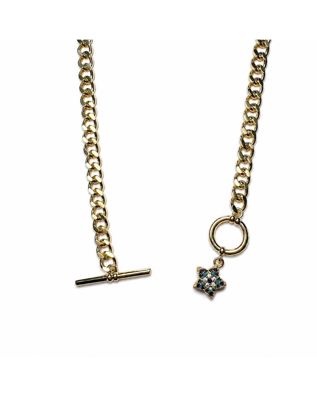 By Ozge Metallic Celestial Guardian Evil Eye Star Plated Toggle Necklace