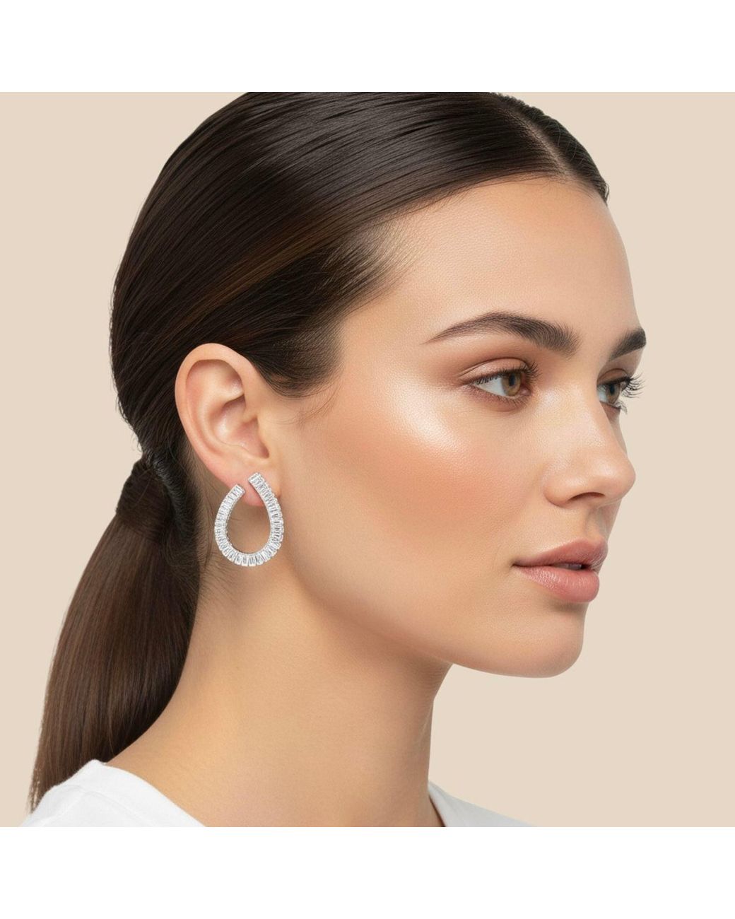 Maison De Gala Metallic Baguette Crystal Open Hoop Earrings