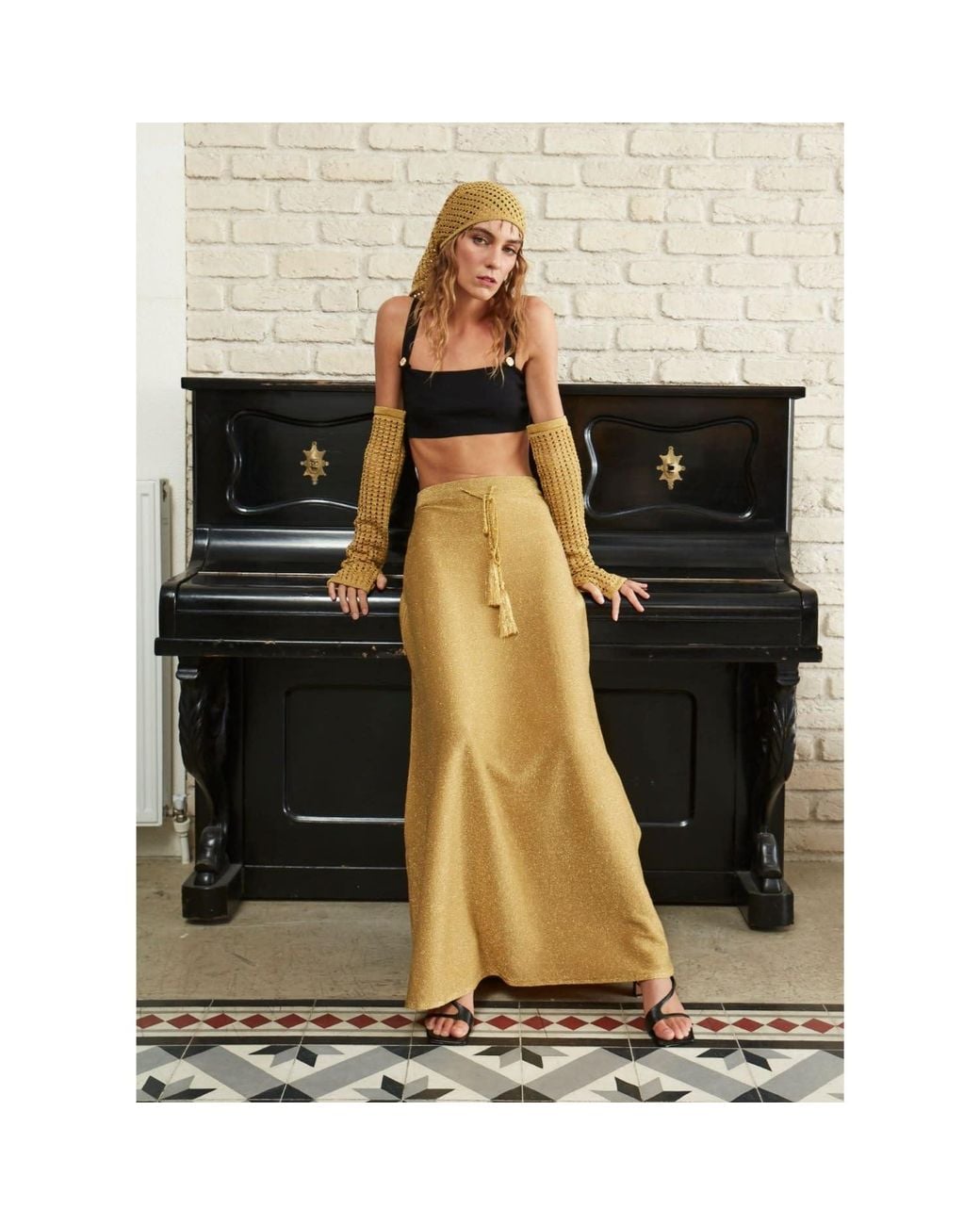 Peraluna Natural Marilyn Glittery Maxi Knit Skirt
