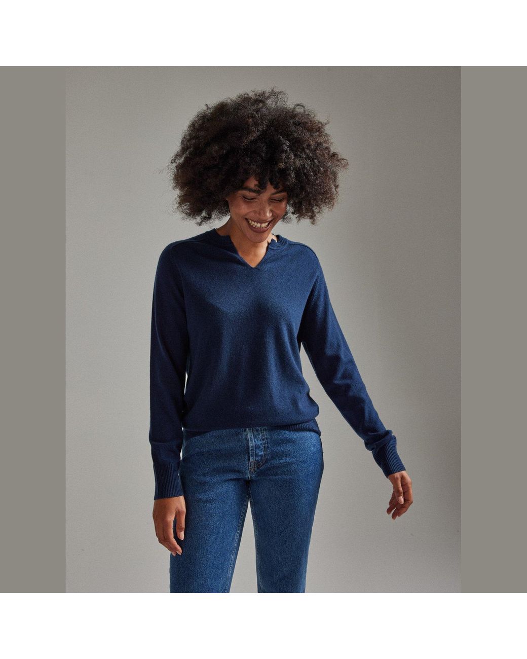 Salts Cashmere Blue Split Crew Neck Sweater