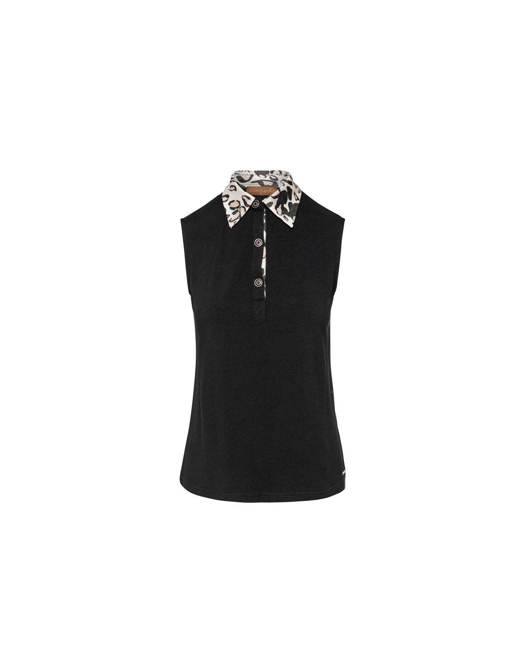 Conquista Black Silk Blend Sleeveless Top With Polo Collar