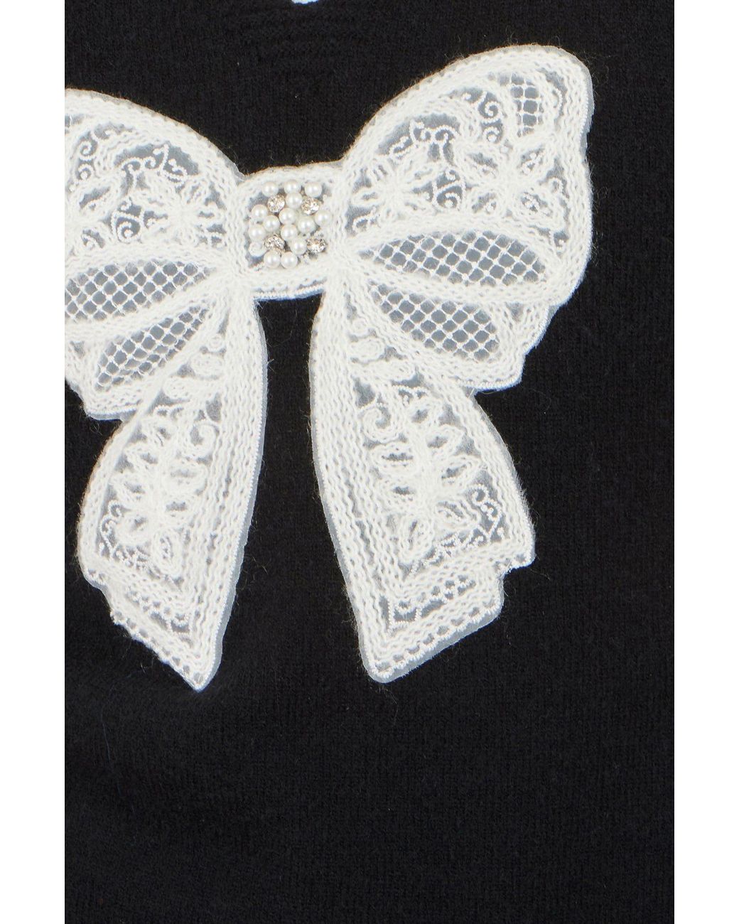 Yumi' Black Lace Bow Knitted Pullover