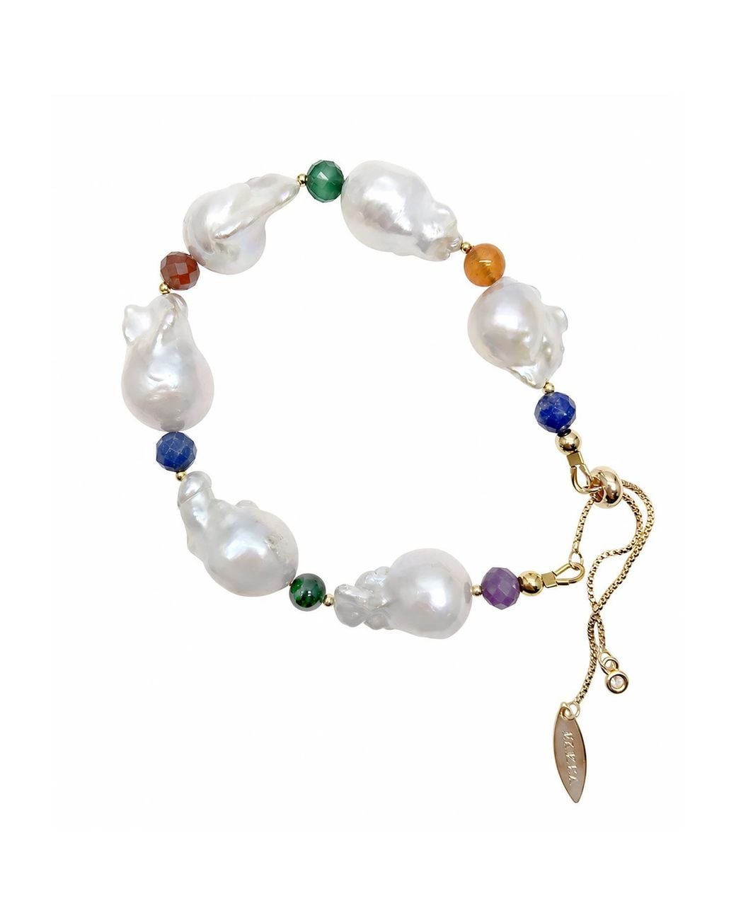 Farra Metallic Baroque Pearl With Colorful Gemstone Bracelet