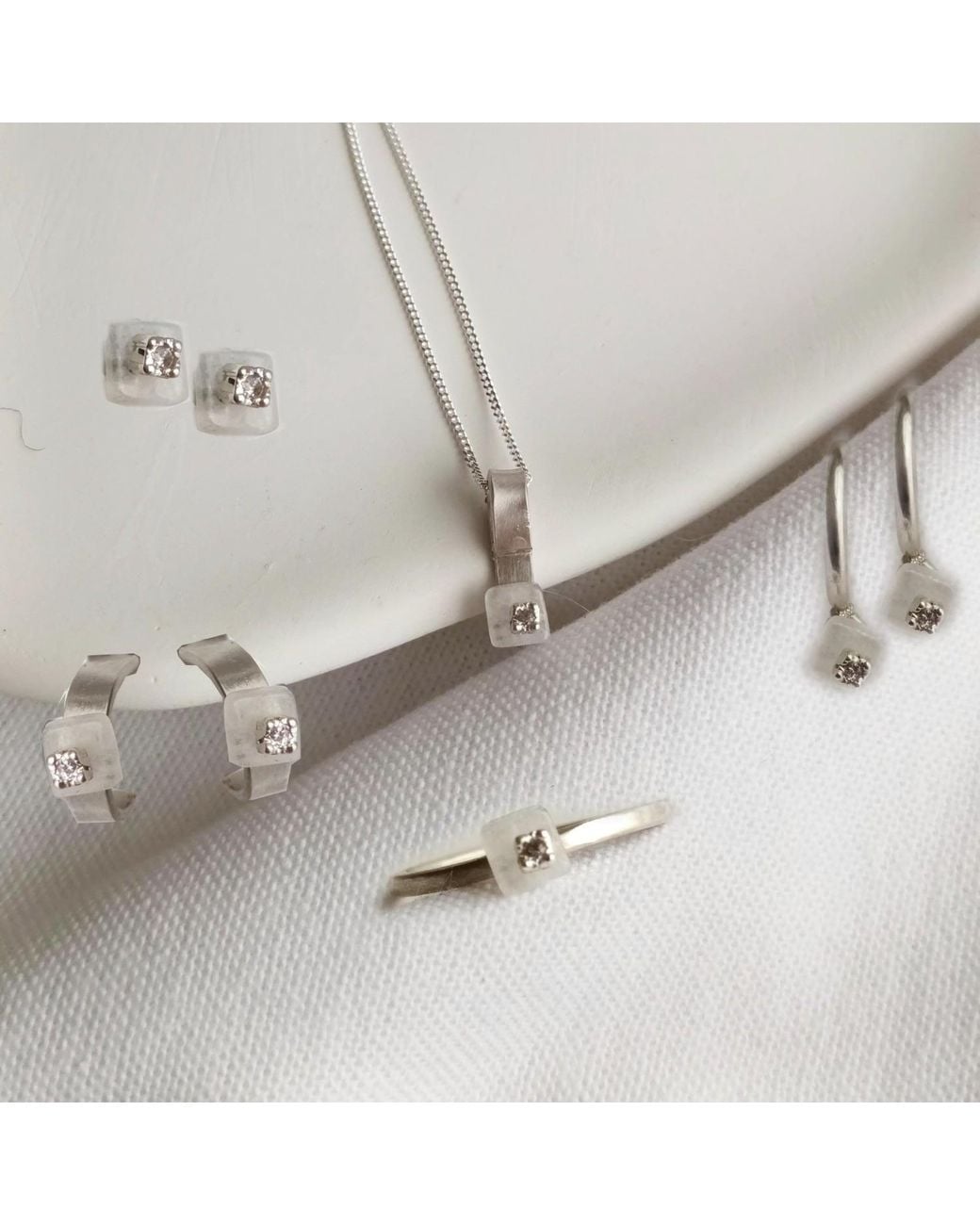 Lily Flo Jewellery Metallic Moonstone Lab Grown Diamond Stud Earrings