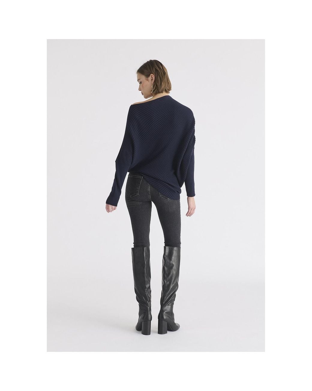 Paisie Blue Draped Knitted Wool Blend Jumper