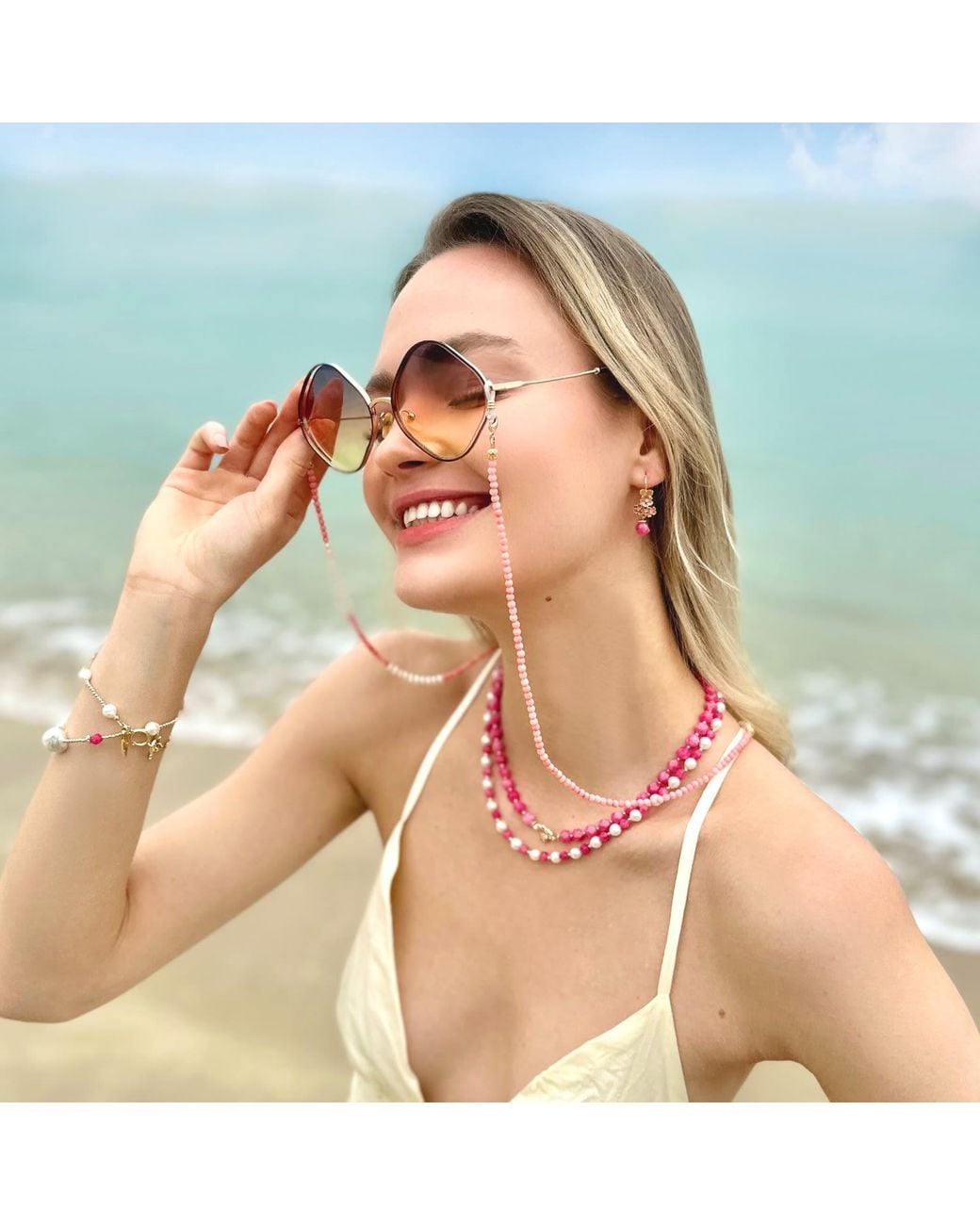Farra Red Freshwater Pearls With Gemstone Necklace