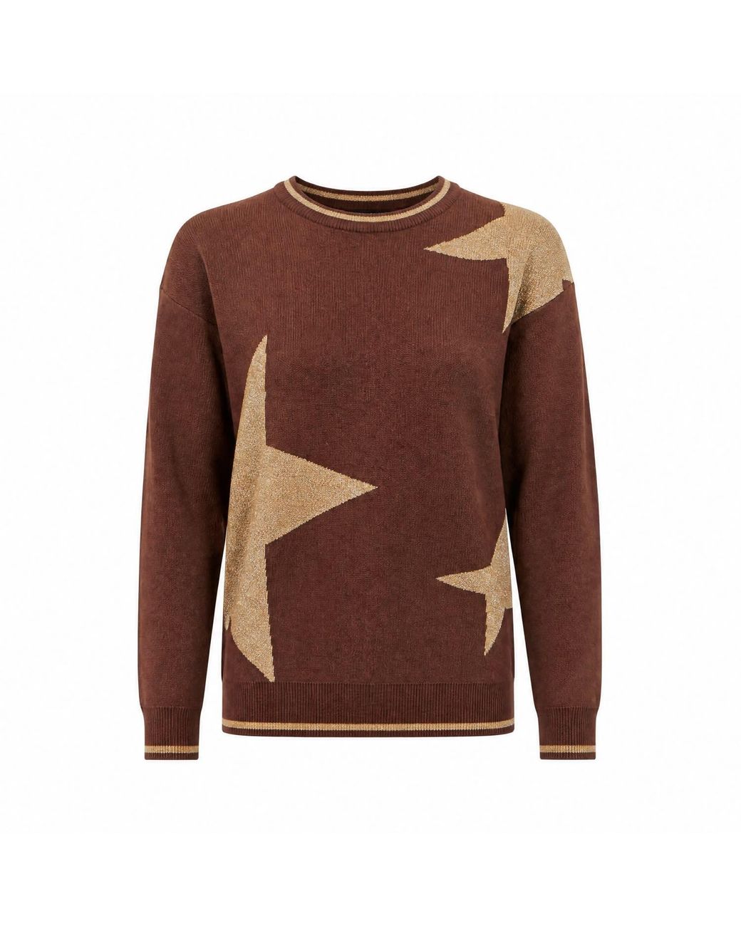 Yumi' Brown Viscose Star Relaxed Jumper With Sparkle