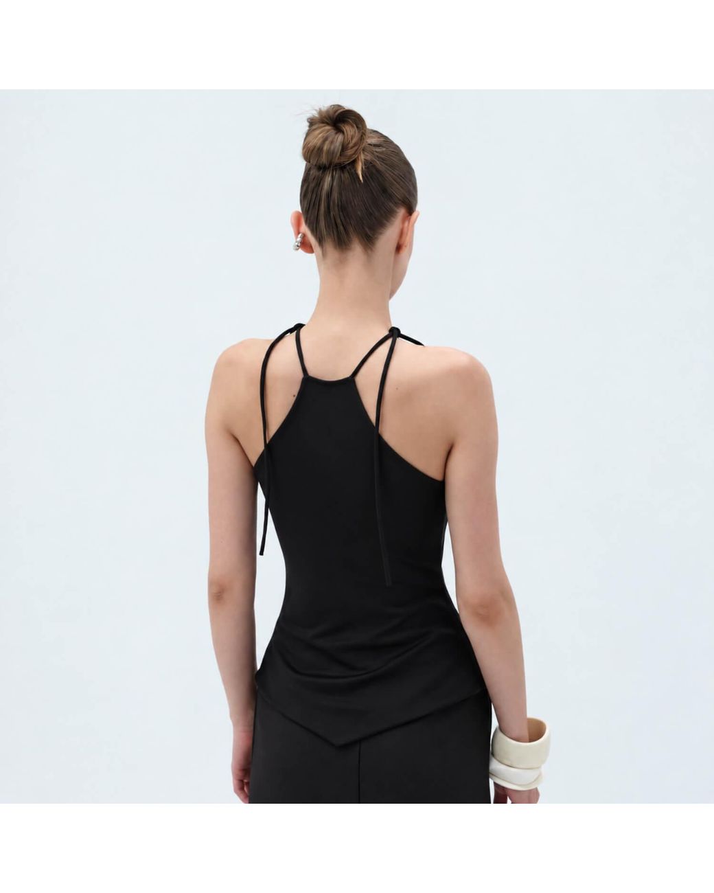 Elamins Black V-Hem Halter Top